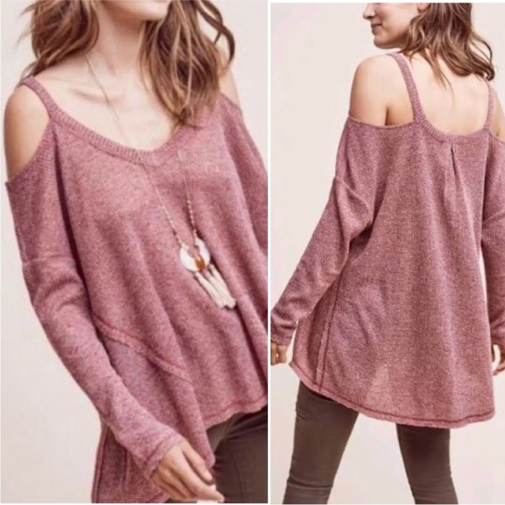 Anthro Deletta Millipa Cold Shoulder Oversized pink Sweater Knit Top S n…